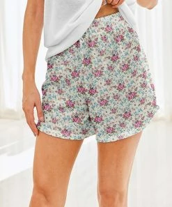 Nanu Cream Floral Hacci Drawstring Shorts - Women