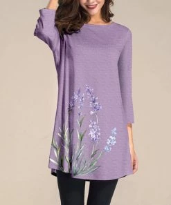 Nanu Purple Floral Three-Quarter Sleeve Tunic - Plus