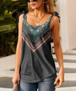 Nanu Gray-Black & Blue Abstract Bow-Strap Tank - Women