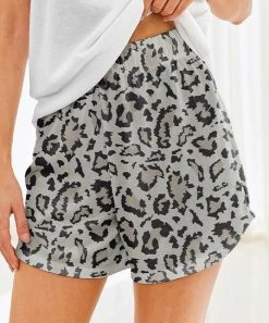 Nanu Gray & Black Leopard Hacci Drawstring Shorts - Women