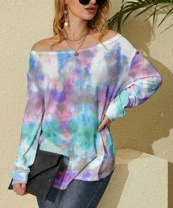 Nanu Blue & Pink Tie-Dye Off-Shoulder Sweater - Women