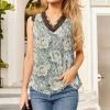 Nanu Gray Floral Lace-Trim Chiffon V-Neck Tank - Plus