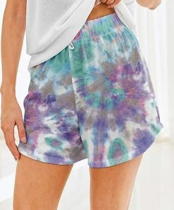 Nanu Purple & Turquoise Tie-Dye Hacci Drawstring Shorts - Plus