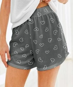 Nanu Dark Gray & White Heart Hacci Drawstring Shorts - Women