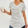 Nanu White & Khaki Zebra V-Neck Curved-Hem Tee - Women