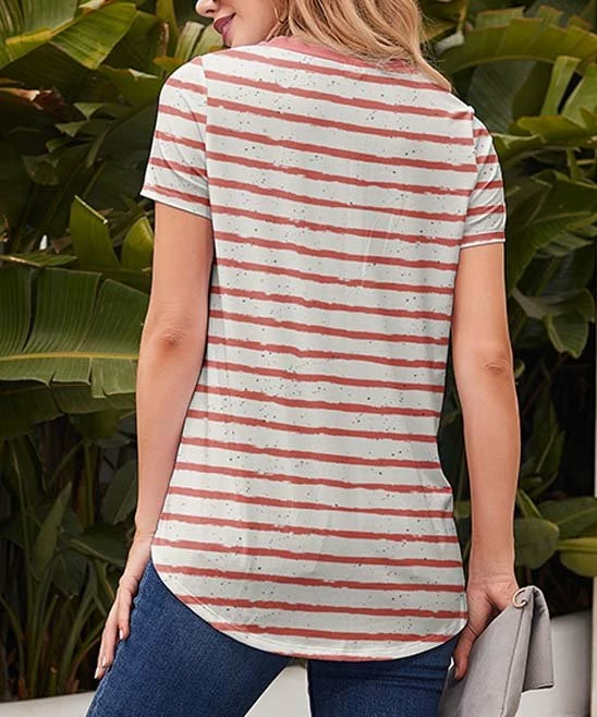 Nanu Red & White Stripe Curved-Hem Tee - Women 2 Nanu Red & White Stripe Curved-Hem Tee - Women - Image 2