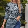 Nanu Dark Blue & White Paisley Three-Quarter Sleeve Tunic - Women