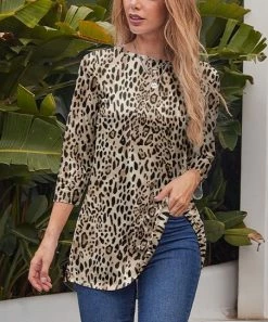 Nanu Black & Brown Leopard Three-Quarter Sleeve Tunic - Plus