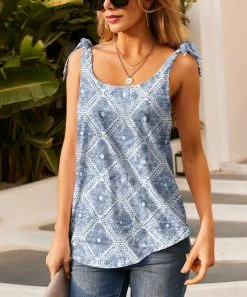 Nanu Blue & White Abstract Bow-Strap Tank - Women