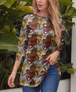 Nanu Brown & Red Horses Three-Quarter Sleeve Tunic - Plus