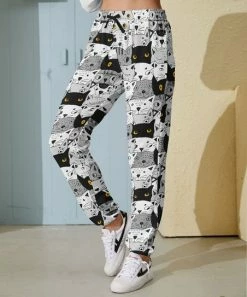 Nanu Black & Gray Cats Hacci Joggers - Women