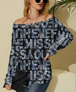 Nanu Black & Blue Abstract Letters Hacci Boatneck Dolman Pullover - Plus