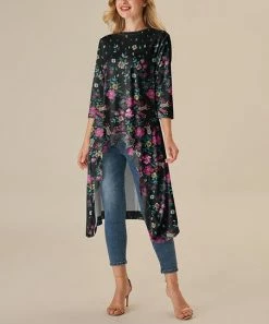 Nanu Black Flowers Hi-Low Tunic - Women