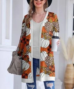 Nanu Orange & White Pumpkin Hacci Open Cardigan - Women & Plus