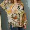 Nanu Yellow & Green Abstract Face Hacci Split-Hem Dolman Pullover - Women & Plus
