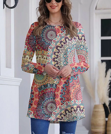 Nanu Yellow Mandala Long-Sleeve Tunic - Plus 1 Nanu Yellow Mandala Long-Sleeve Tunic - Plus