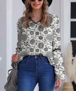 Nanu Cream & Black Chrysanthemum V-Neck Chiffon Tunic - Plus