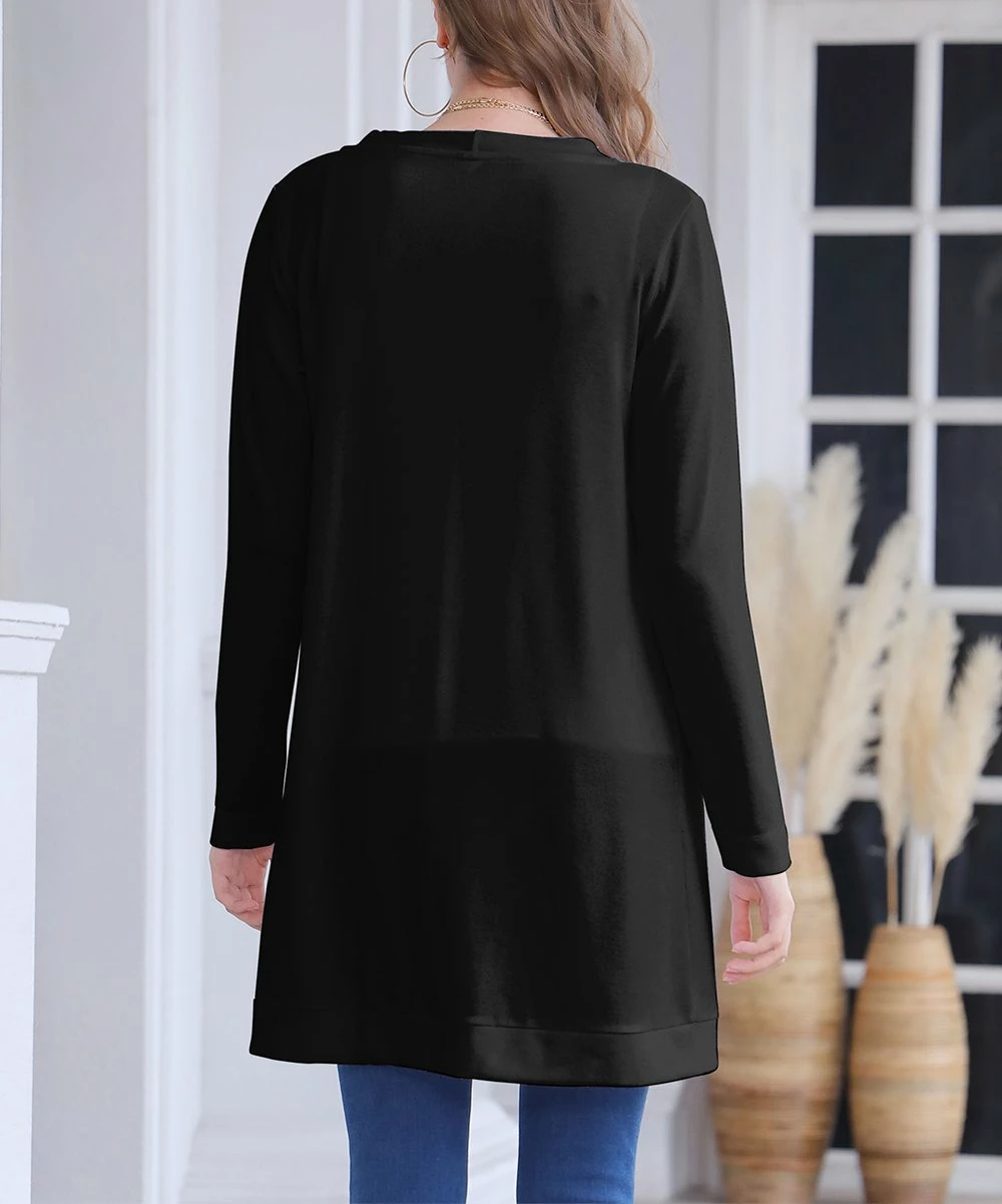 Nanu Black & White Snowflake Open Cardigan - Women & Plus 2 Nanu Black & White Snowflake Open Cardigan - Women & Plus - Image 2