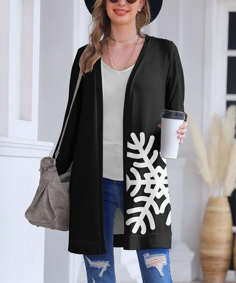 Nanu Black & White Snowflake Open Cardigan - Women & Plus 1 Nanu Black & White Snowflake Open Cardigan - Women & Plus