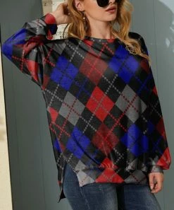 Nanu Black & Blue Argyle French Terry Sweatshirt - Women
