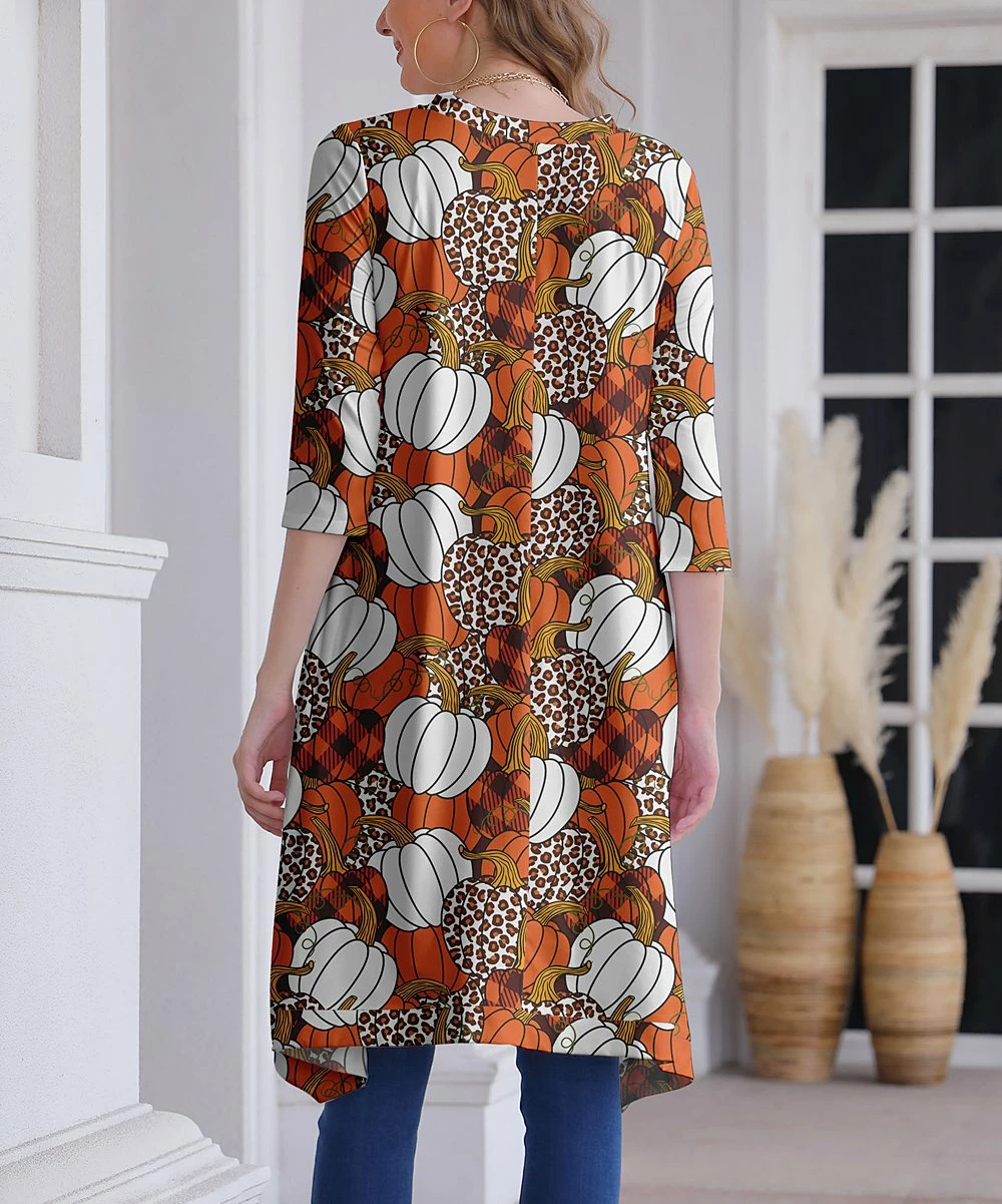 Nanu Orange & White Pumpkins Hi-Low Tunic - Women 2 Nanu Orange & White Pumpkins Hi-Low Tunic - Women - Image 2